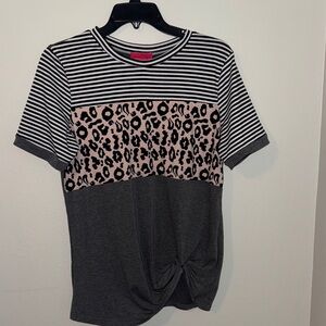 Love Tree Black and Pink Leopard Stripe Tee